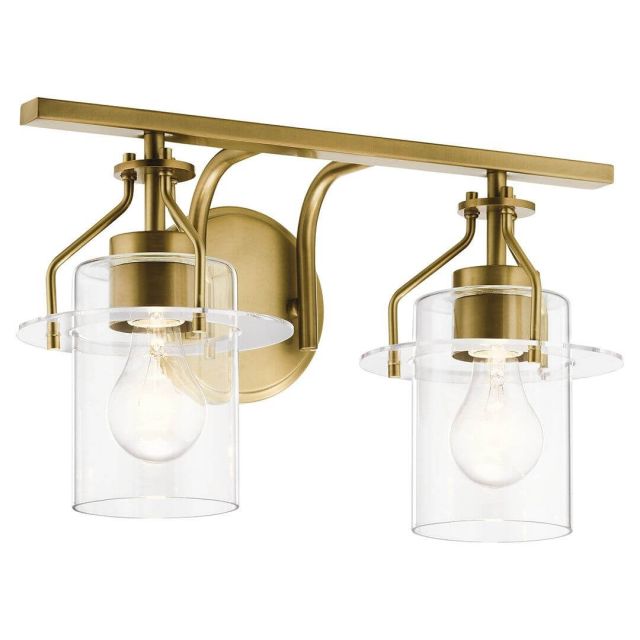 Kichler Everett 2 Light 16 inch Bath Vanity Light in Brushed Brass with Clear Glass 55078NBR