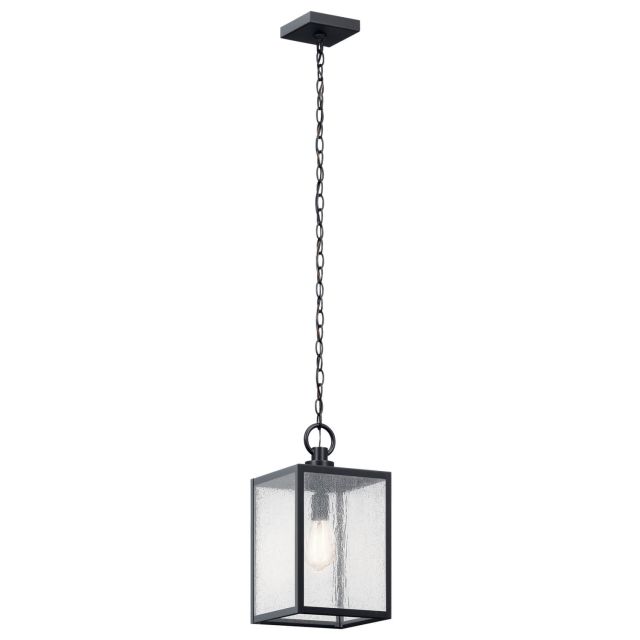 Kichler 59008BKT Lahden 1 Light 9 inch Outdoor Convertible Hanging Lantern to Semi Flush Mount in Black Textured with Clear Seeded Glass