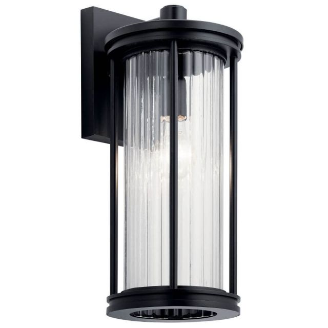 Kichler 59023BK Barras 1 Light 16 Inch Tall Outdoor Medium Wall Light in Black with Clear Ribbed Glass