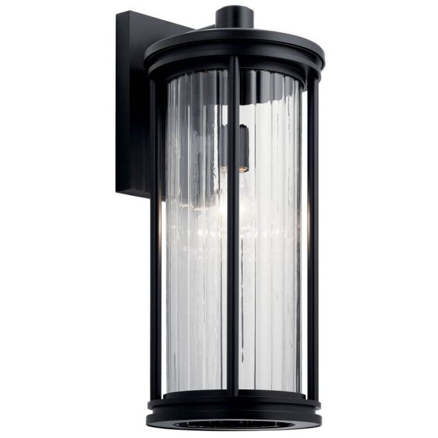 Kichler 59024BK Barras 1 Light 20 Inch Tall Outdoor Large Wall Light in Black with Clear Ribbed Glass