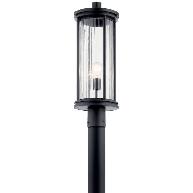 Kichler 59025BK Barras 1 Light 23 Inch Tall Outdoor Post Lantern in Black with Clear Ribbed Glass