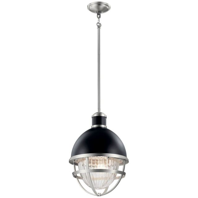 Kichler 59053BK Tollis 1 Light 12 inch Outdoor Hanging Pendant in Black with Clear Ribbed Glass