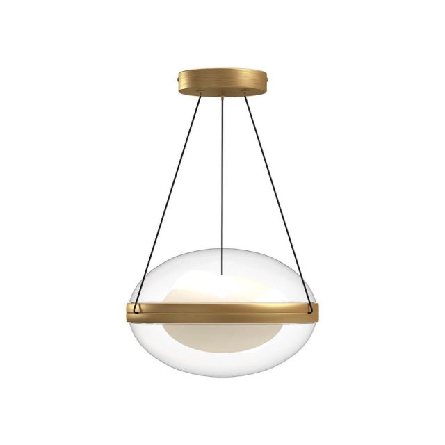 Kuzco Lighting PD76312-BG/OP Virgo 12 inch LED Pendant in Brushed Gold with Clear External Glass - Frosted Interior Acrylic