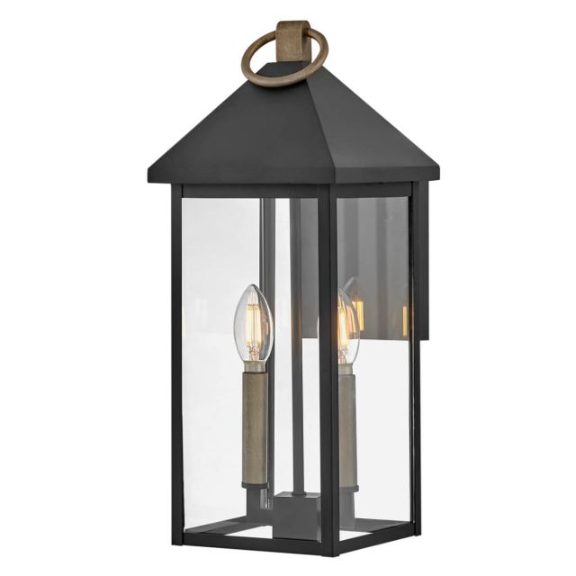 Lark 81524BK Rhett 2 Light 18 inch Tall LED Outdoor Wall Mount Lantern in Black-Burnished Bronze Accent with Clear Glass