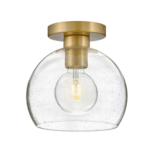 Lark 83011LCB Rumi 1 Light 9 inch LED Flush Mount in Lacquered Brass with Clear Seedy Glass