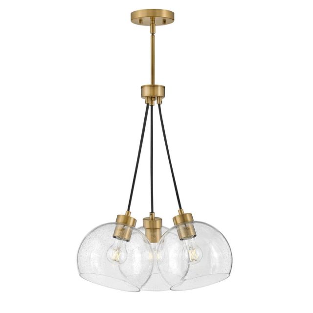 Lark 83013LCB Rumi 3 Light 18 inch Cluster Pendant in Lacquered Brass with Clear Seedy Glass