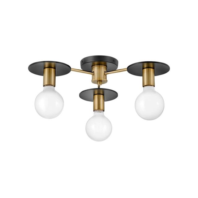 Lark 83203LCB Bobbie 3 Light 20 inch Semi-Flush Mount in Lacquered Brass with Black Accent