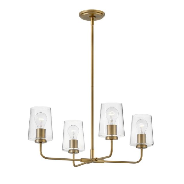 Lark 83454LCB Kline 4 Light 25 inch Chandelier in Lacquered Brass with Clear Glass