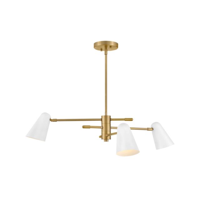 Lark 83543LCB-MW Birdie 3 Light 30 inch LED Convertible Chandelier in Lacquered Brass-Matte White Accents