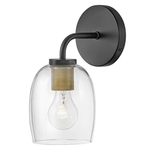 Lark 85010BK Percy 1 Light 11 inch Tall Bath Vanity Light in Black with Lacquered Brass Accent and Clear Glass