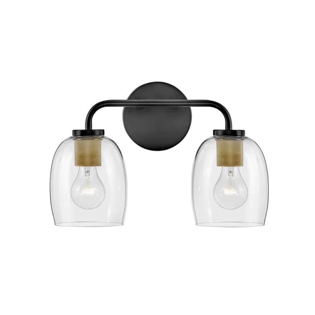 Lark 85012BK Percy 2 Light 15 inch Bath Vanity Light in Black with Lacquered Brass Accent and Clear Glass
