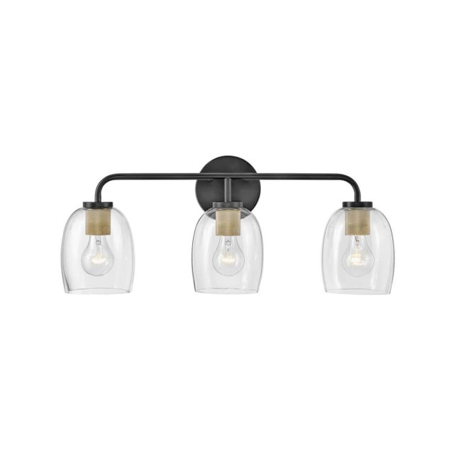 Lark 85013BK Percy 3 Light 24 inch Bath Vanity Light in Black with Lacquered Brass Accent and Clear Glass