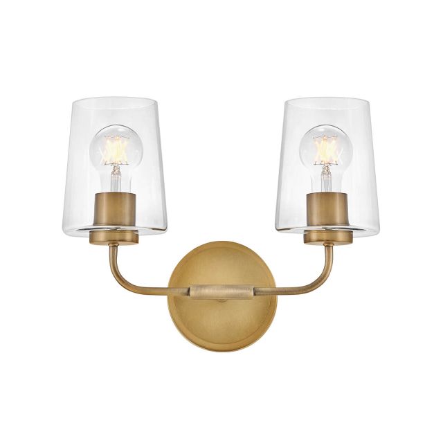 Lark 853452HB-CL Kline 2 Light 14 inch LED Bath Vanity Light in Heritage Brass with Clear Glass