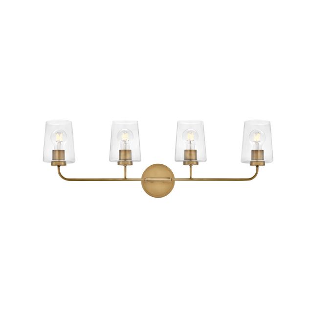 Lark 853454HB-CL Kline 4 Light 33 inch LED Bath Vanity Light in Heritage Brass with Clear Glass