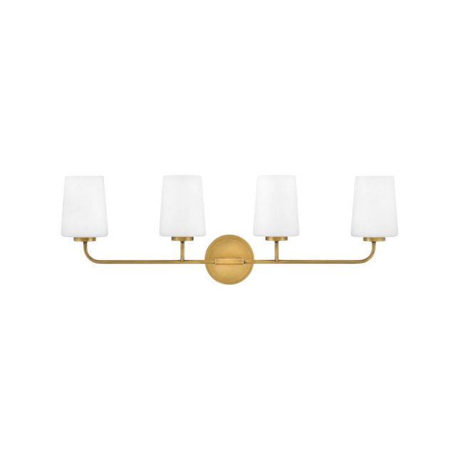 Lark 853454HB Kline 4 Light 33 inch Bath Vanity Light in Heritage Brass with Etched Opal White Glass