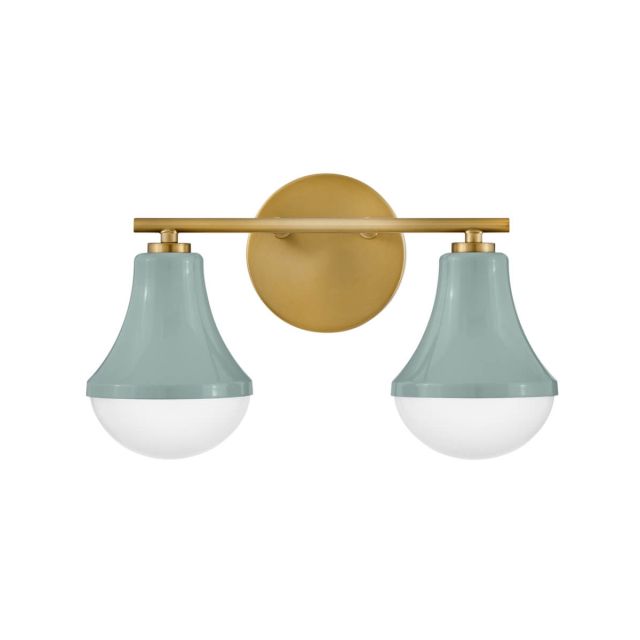 Lark 85512SF Haddie 2 Light 15 inch LED Bath Vanity Light in Seafoam-Lacquered Brass Accents with Cased Opal Glass