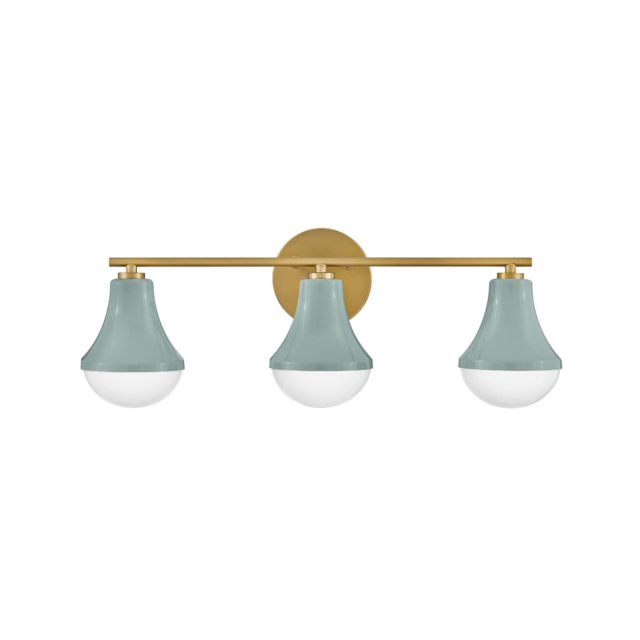 Lark 85513SF Haddie 3 Light 24 inch LED Bath Vanity Light in Seafoam-Lacquered Brass Accents with Cased Opal Glass