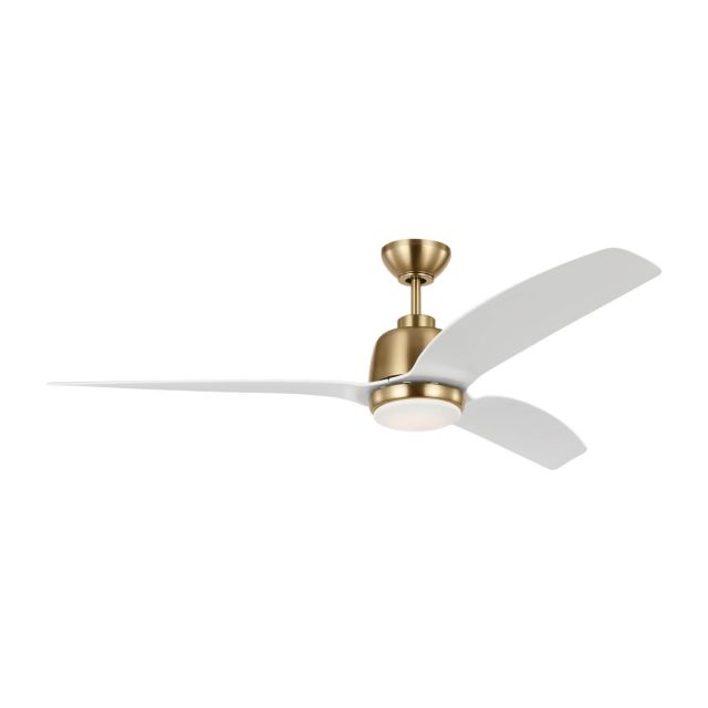 Visual Comfort Fan Avila 60 inch 3 Blade LED Outdoor Ceiling Fan in Satin Brass with Matte White Blades 3AVLR60SBD