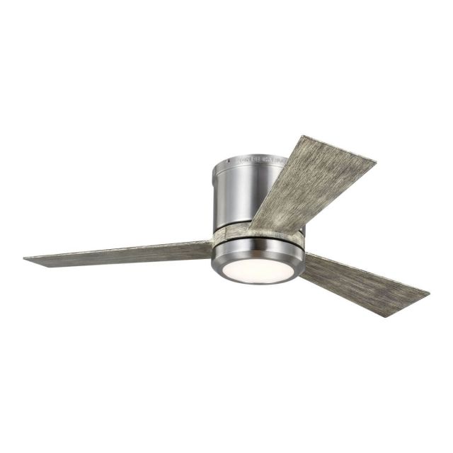 Visual Comfort Fan Clarity 42 inch 3 Blade LED Flush Fan in Brushed Steel with Light Grey Weathered Oak Blade 3CLYR42BSLGD-V1