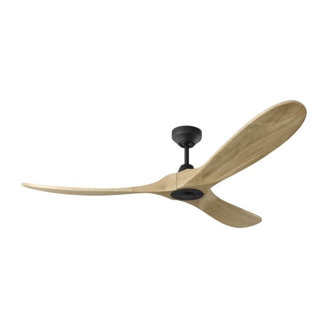 Visual Comfort Fan Maverick 60 inch 3 Blade Smart Outdoor Ceiling Fan in Midnight Black with Natural Honey Blades 3MAVSM60MBKNH