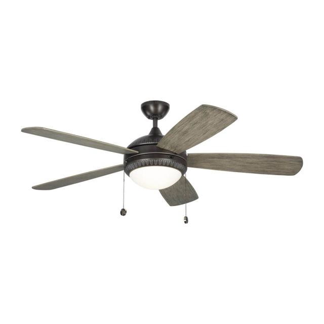 Visual Comfort Fan 5DIO52AGPD Discus Ornate 52 Inch Ceiling Fan In Aged Pewter With 5 Light Grey Weathered Oak Blade