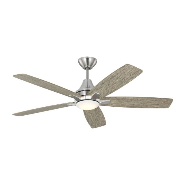 Visual Comfort Fan 5LWDR52BSLGD Lowden 52 inch 5 Blade LED Outdoor Ceiling Fan in Brushed Steel with Silver-Light Grey Weathered Oak Blade