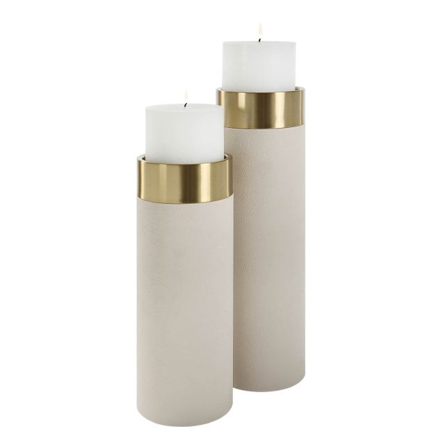 Uttermost Wessex 5 x 16 inch White Pillar Candle Holders - Set of 2 18100