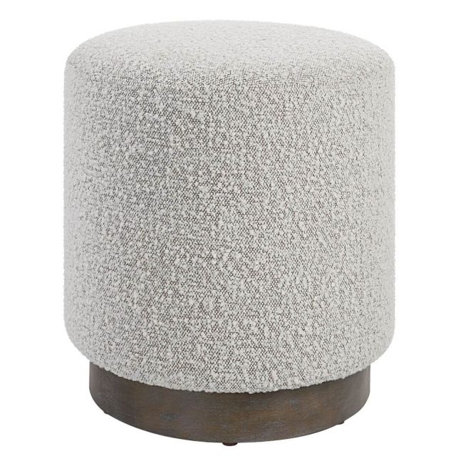 Uttermost 23665 Avila 16 x 18 inch Ottoman in Ivory and Warm Gray Boucle Fabric with Natural Walnut Stained Wooden Base
