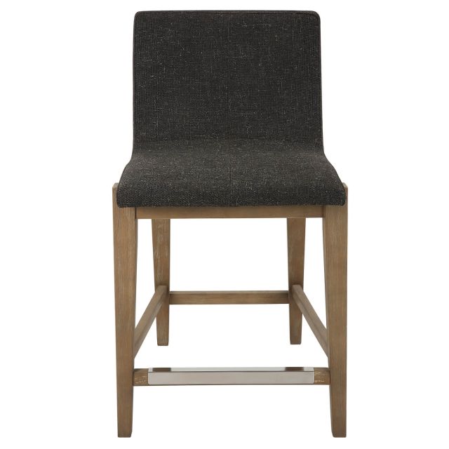 Uttermost Klemens 20 x 39 inch Light Walnut Wood Counter Stool with Charcoal Brown Polyester Fabric Seat 23822