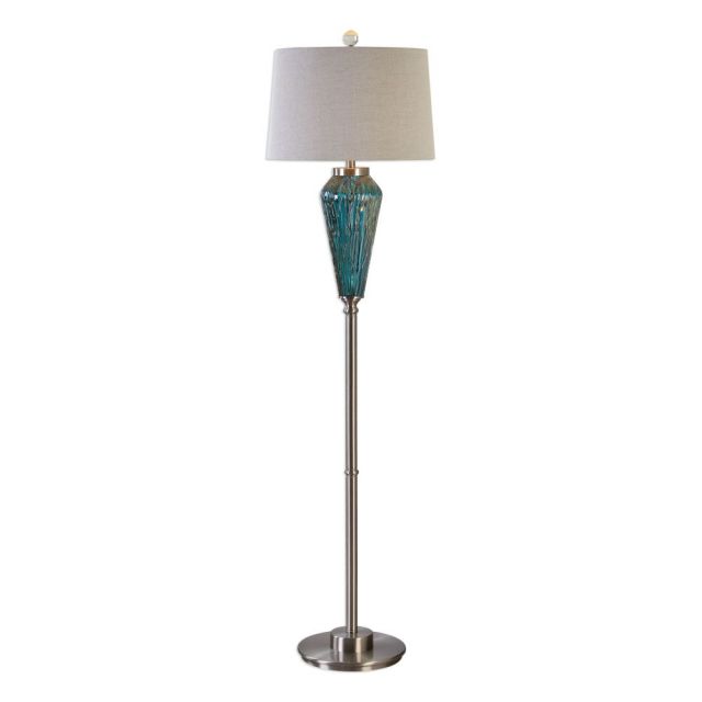 Uttermost Almanzora 67 Inch Tall Blue Glass Floor Lamp With Tapered Round Hardback Shade 28101