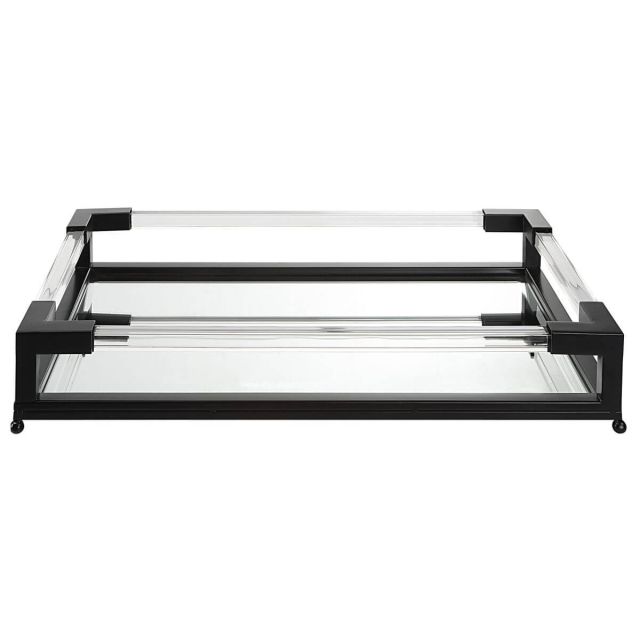 Uttermost Balkan 24 x 5 inch Tray in Matte Black with Acrylic Bar and Beveled Mirror Interior 18003