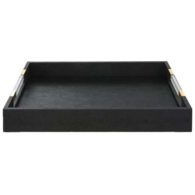 Uttermost Wessex 19 x 3 inch Tray in Black Faux Shagreen with Sleek Acrylic and Brass Handles 18059
