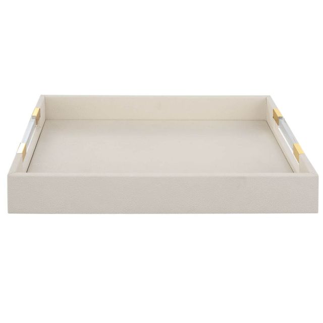 Uttermost Wessex 19 x 3 inch Tray in White Faux Shagreen with Sleek Acrylic and Brass Handles 18060