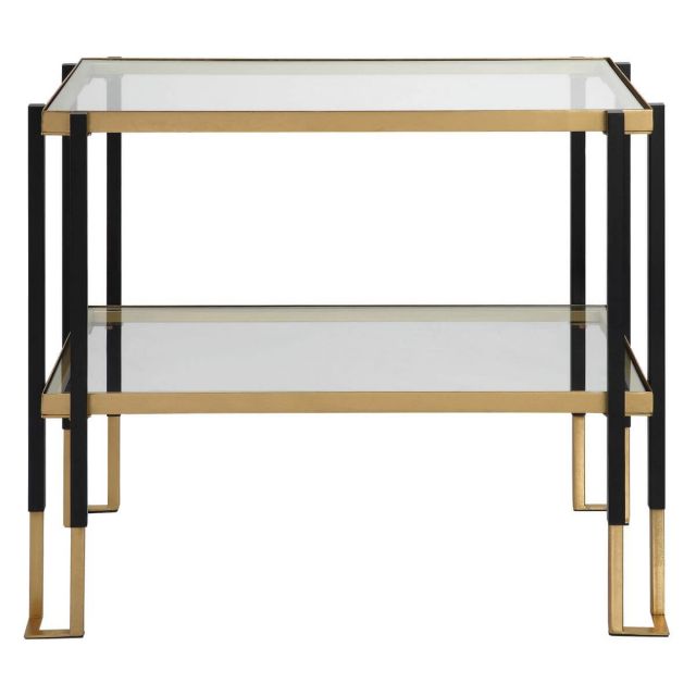 Uttermost Kentmore 28 x 24 inch Glass Side Table in Matte Black-Brushed Gold 25138