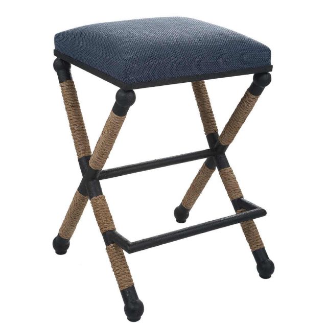 Uttermost Firth 19 x 28 inch Rustic Navy Counter Stool with Natural Fiber Rope Accents 23710