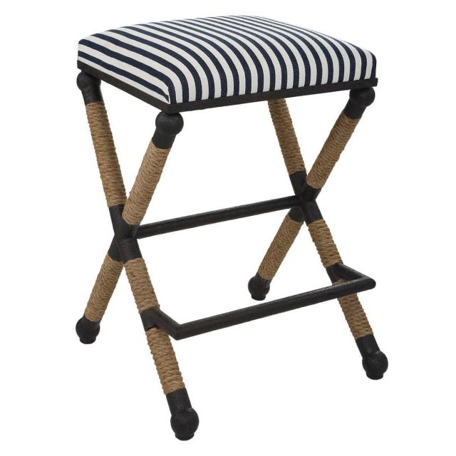 Uttermost Braddock 19 x 28 inch Rustic Backless Sailor Striped Counter Stool with Natural Fiber Rope Accents 23711