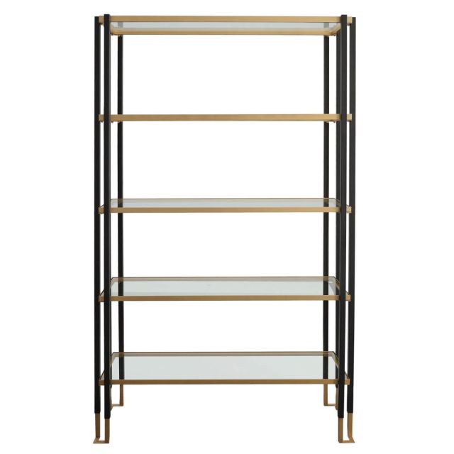 Uttermost Kentmore 47 x 79 inch Matte Black - Brushed Gold Modern Etagere with Five Tempered Glass Shelves 25221