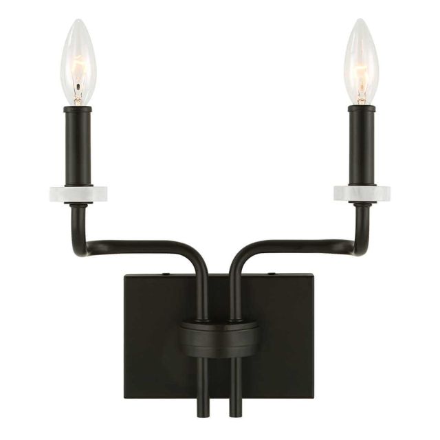 Uttermost 22551 Ebony Elegance 2 Light 11 inch Tall Wall Sconce in Matte Black with White Marble Disc Bobeches