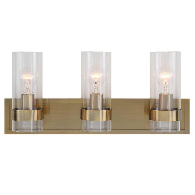 Uttermost 22870 Cardiff 3 Light 23 inch Bath Vanity Light in Oxidized Antique Brass with Clear Cylinder Glass