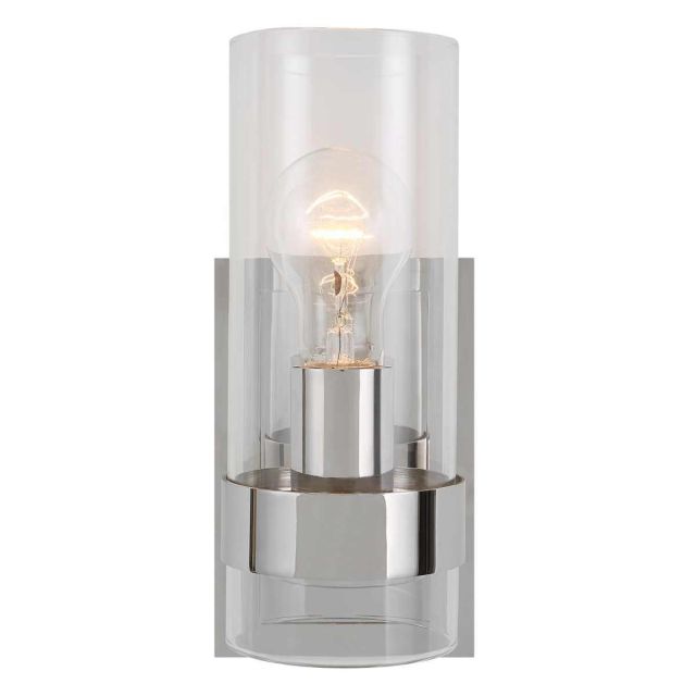 Uttermost 22550 Cardiff 1 Light 10 inch Tall Cylinder Wall Sconce in Polished Nickel with Clear Glass
