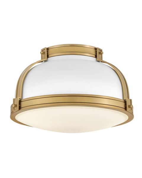 Hinkley Lighting Barton 2 Light 14 inch LED Flush Mount in Matte White-Lacquered Brass Accent with Etched Opal Glass 46351MW-LCB