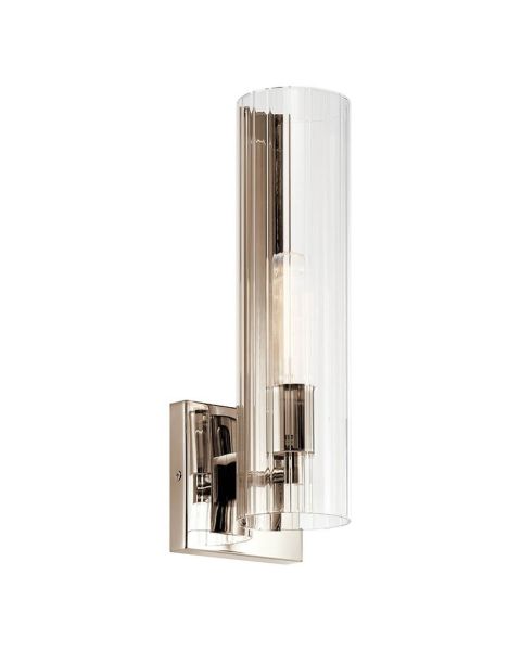 Kichler Jemsa 1 Light 14 inch Tall Wall Sconce in Polished Nickel with Clear Fluted Glass 55165PN