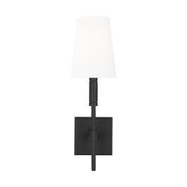 Visual Comfort Studio TOB by Thomas O'Brien TW1031AI Beckham Classic 1  Light 17 inch Tall Wall Sconce in Aged Iron with White Linen Fabric Shade