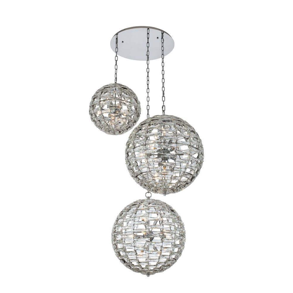 Allegri 037253-010-FR001 Alta 33 Light 46 inch Orb Multi Drop Foyer Pendant  in Polished Chrome with Firenze Crystal, image size:1000x1000