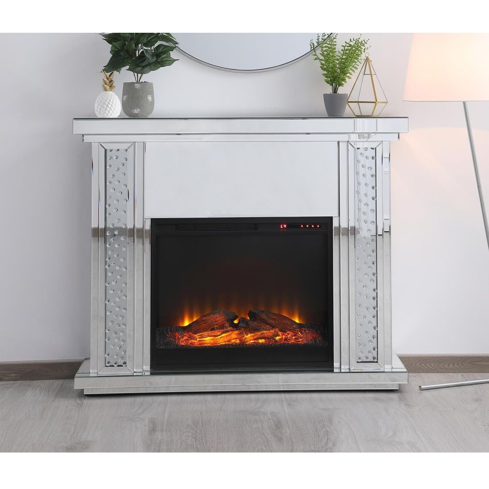 Elegant Decor Mirrored Mantle with Fireplace