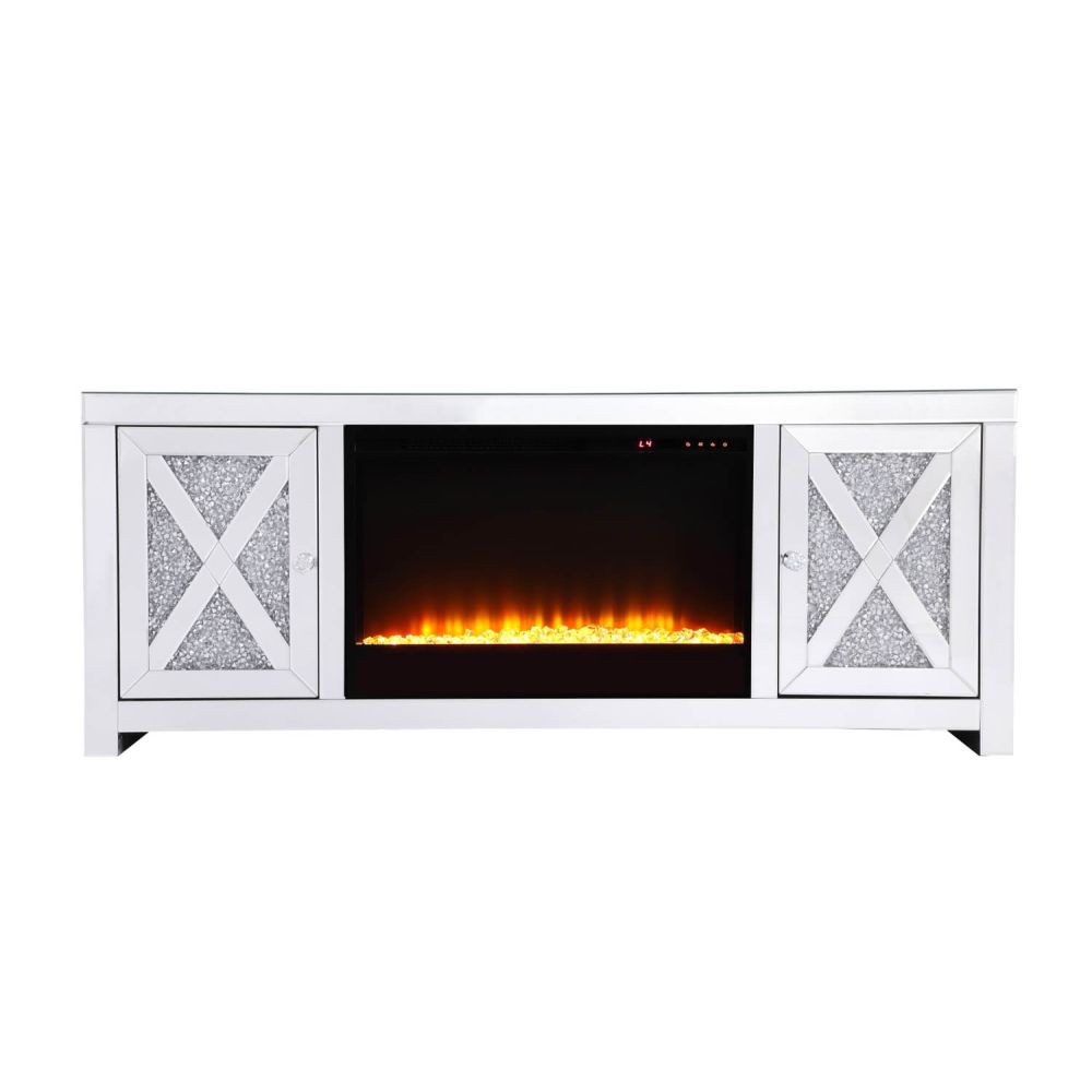 Elegant Decor MF9903-F2 Mirrored TV Stand with Fireplace - Thumbnail 5