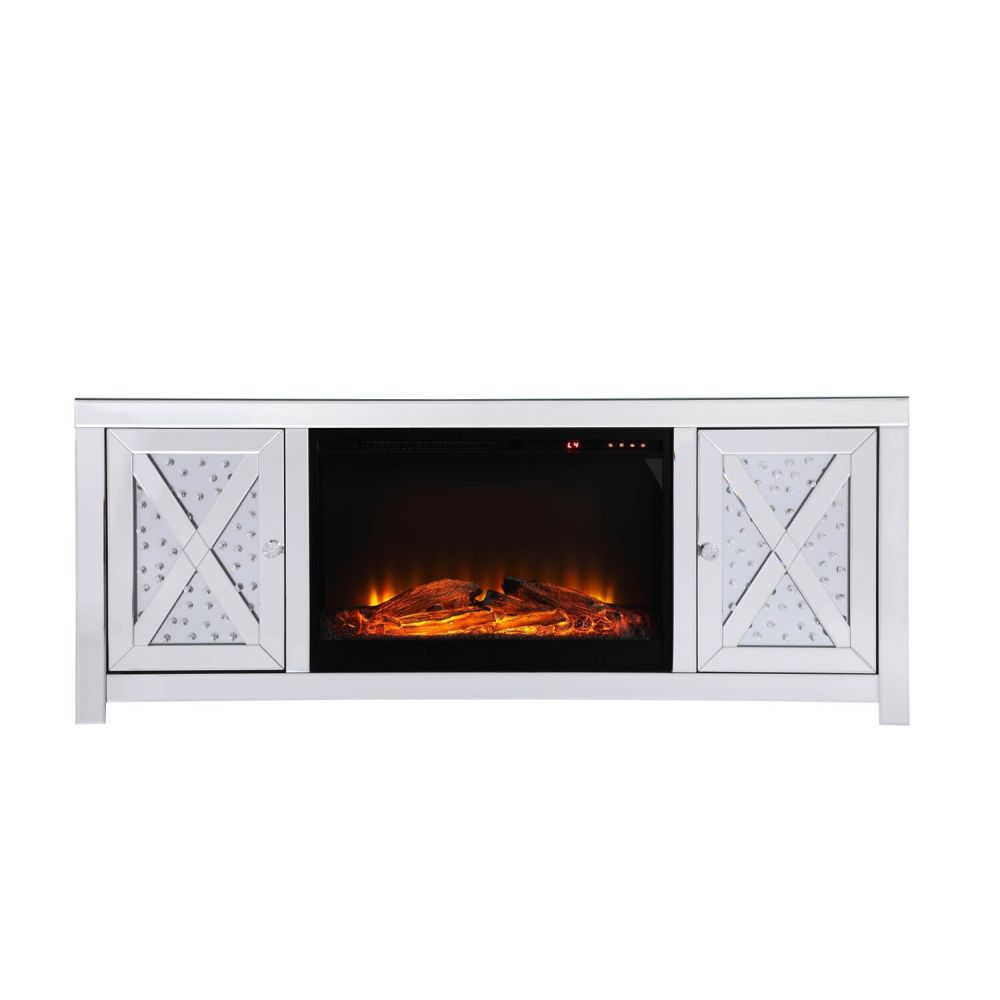 Elegant Decor Crystal Mirrored TV Stand with Fireplace