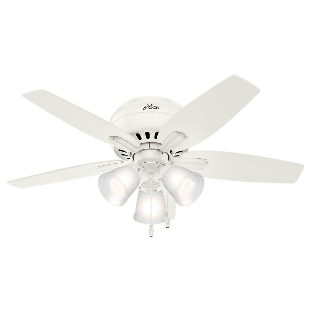 Hunter Newsome 52 Low Profile Ceiling Fan with Cased White Bowl Light Kit - Brushed Nickel - Medium Walnut/Dark Walnut Blades