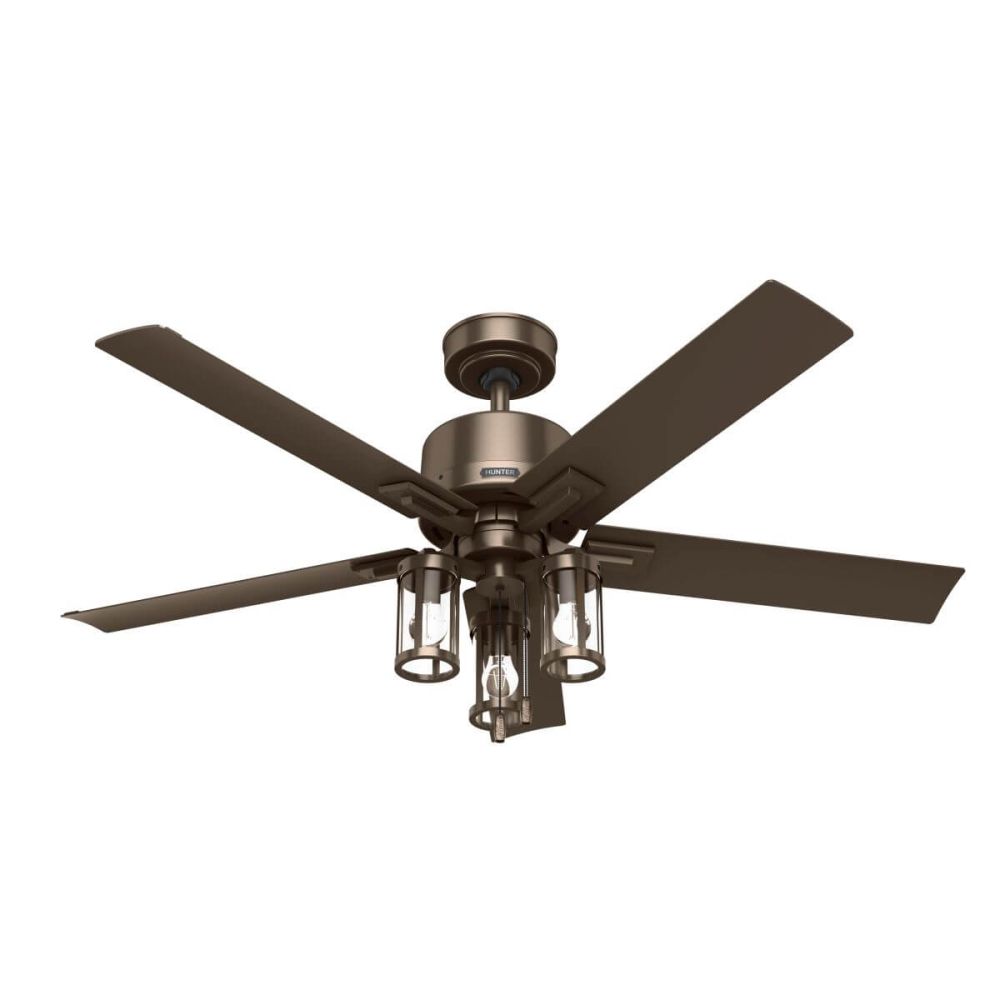 Hunter 51690 Lawndale 52 inch 5 Blade Pull Chain LED Outdoor Ceiling Fan in  Satin Bronze, image size:1000x1000