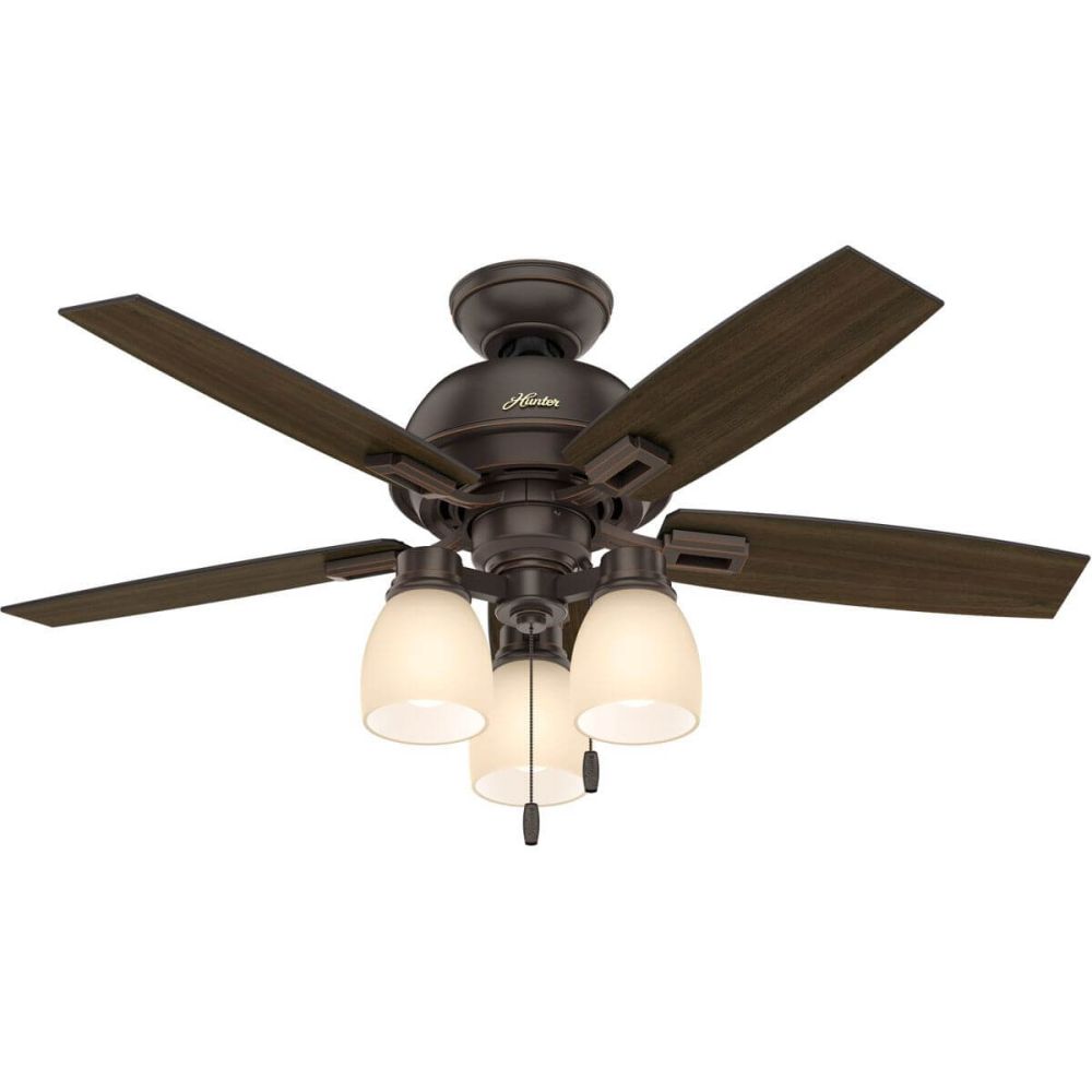 Hunter 52228 Donegan 44 Inch 3 LED Light ceiling fan In Onyx Bengal With 5  Dark Walnut Blade And Amber Painted Glass
